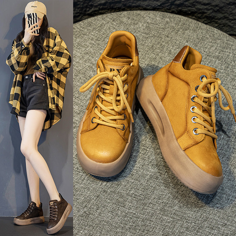 Women's First Layer Cowhide Platform Genuine With Casual Shoes