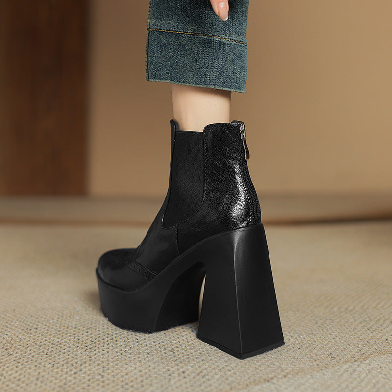 Women's Retro Chunky Martin Small Waterproof Platform Ankle Women's Shoes