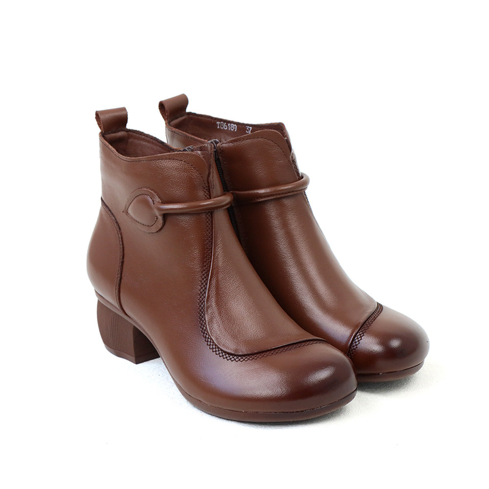 Women's First Layer Cowhide Retro Handmade Comfortable Thick Casual Shoes