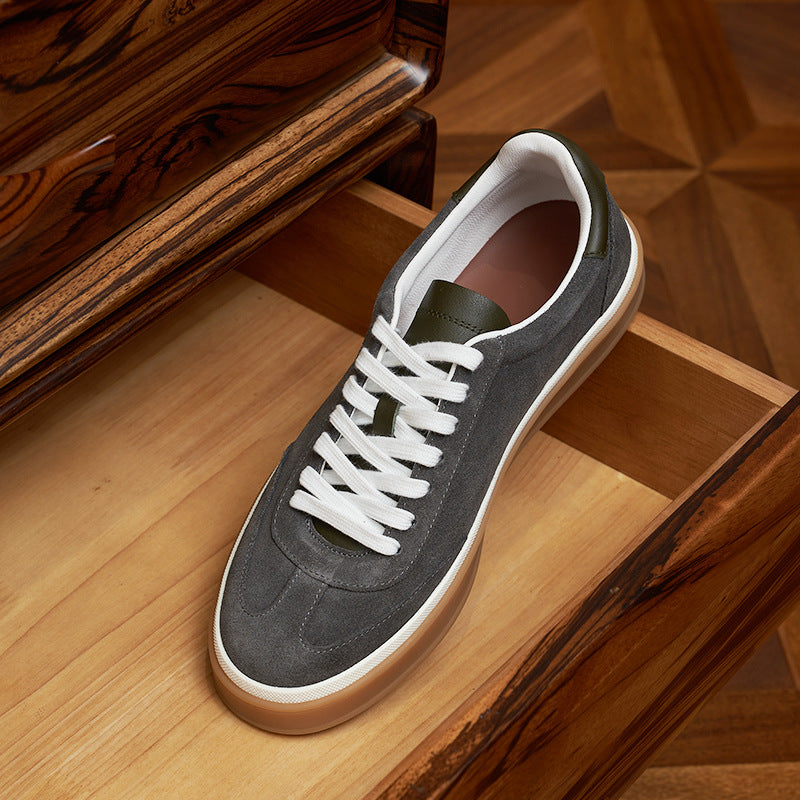 Men's Genuine Lace Color Block Flat White Sneakers