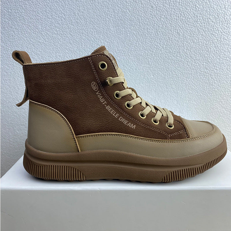 Women's Layer Cowhide Retro High Top White Comfortable Soft Soled Sneakers