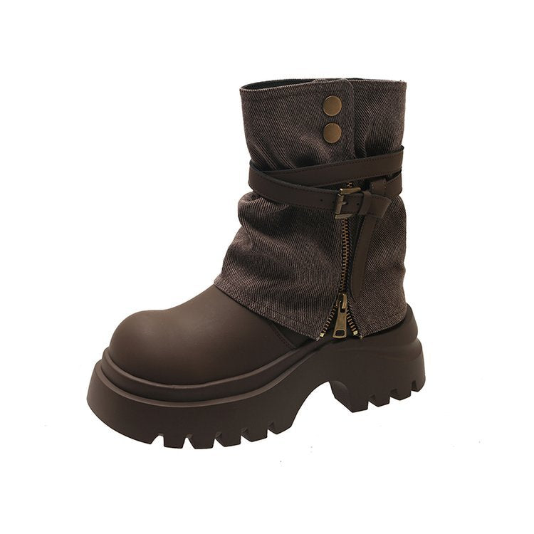Women's Retro Martin Thick Bottom Pile Pants Pipe Design Boots