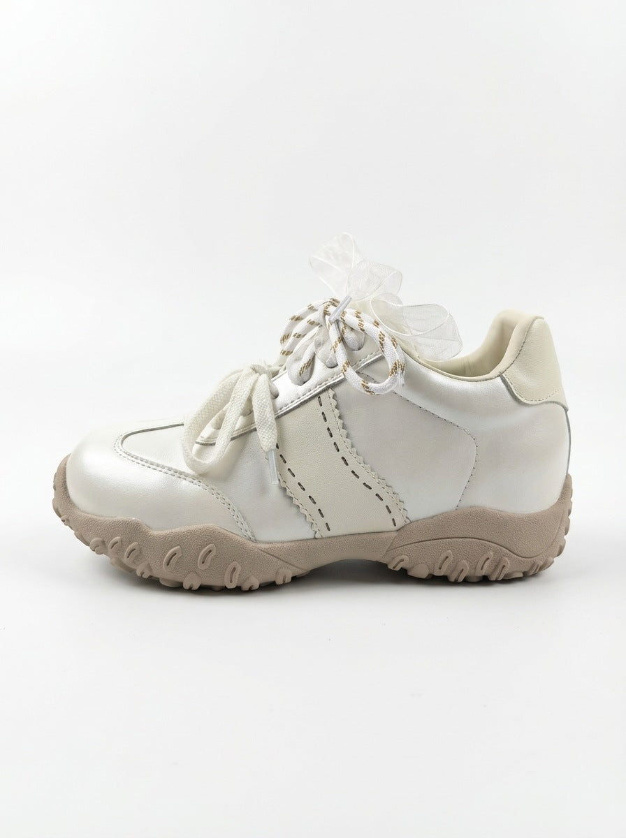 Women's Mercerized Height Increasing Insole Version Crescent Pearl Lace Breathable Women's Sports Shoes