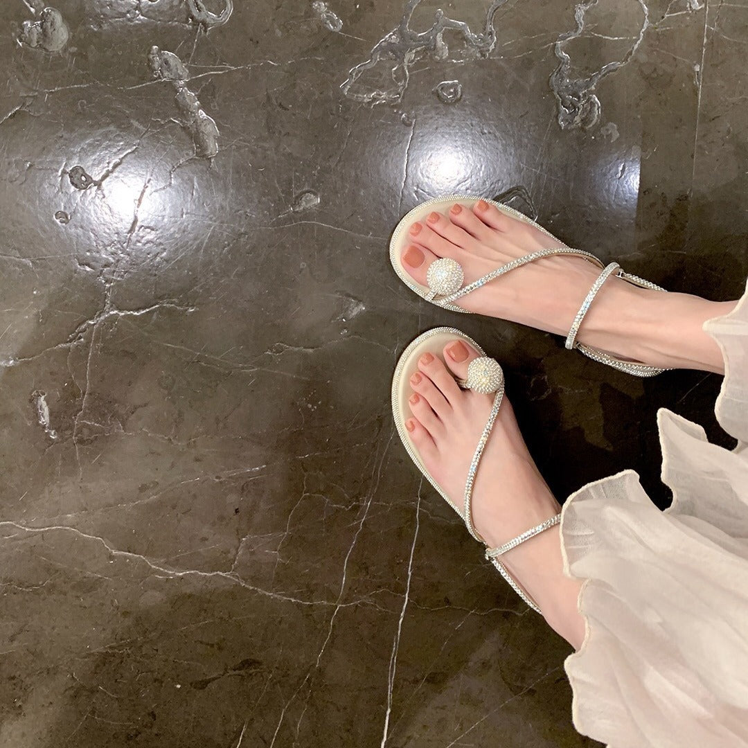 Women's Two-way Wear Big Diamond Rhinestone Toe Sandals