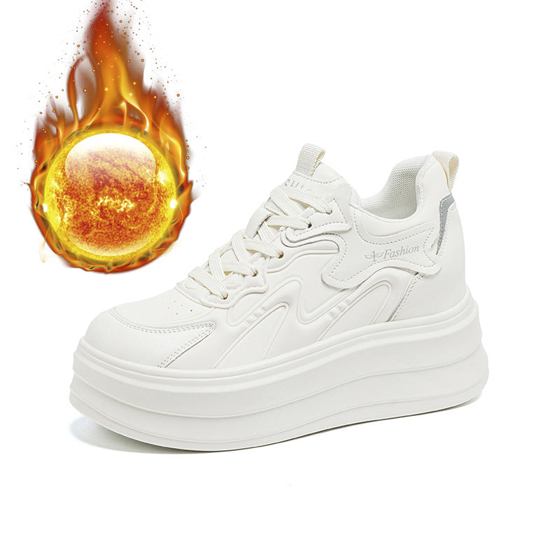 Women's Platform Height Increasing Insole Lightweight Fleece-lined White Women's Casual Shoes