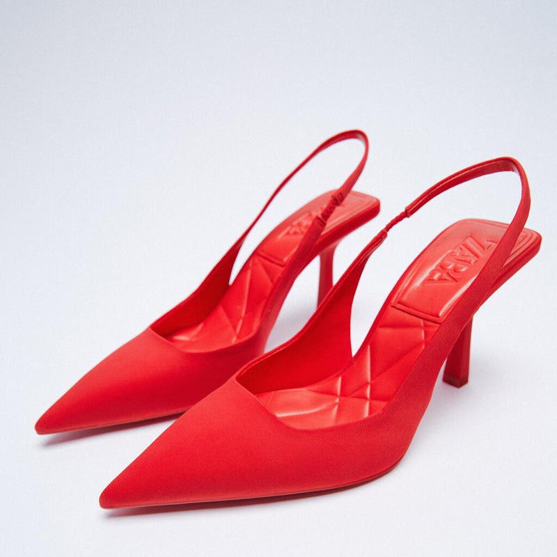 Women's High Solid Color Stiletto Pointed Back Empty Strap Sandals