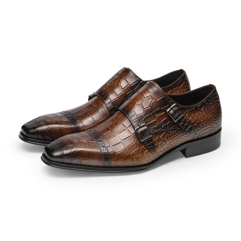Men's Slip On Business Formal Wear Cowhide Square Casual Shoes