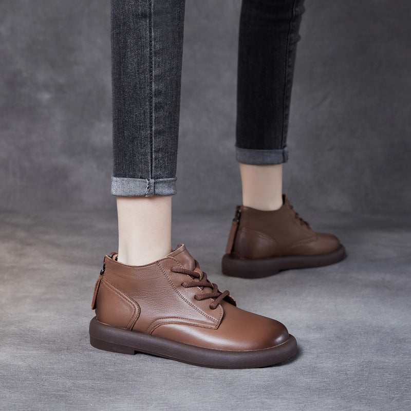 Women's First Layer Cowhide Flat Round Toe Women's Shoes