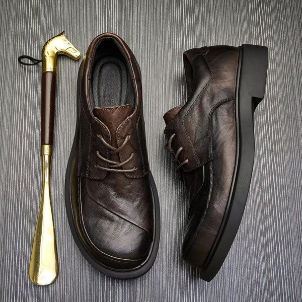 Men's Business Autumn Small Green Round Toe Leather Shoes