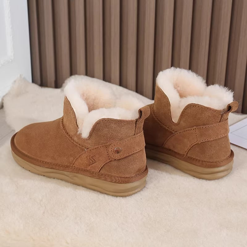 Women's Fur Integrated Fleece-lined Short Low Top Snow Boots