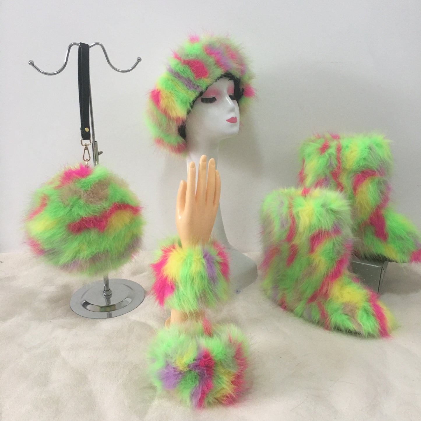 Women's Colorful Round Bag Messenger Hair Band Snow Boots