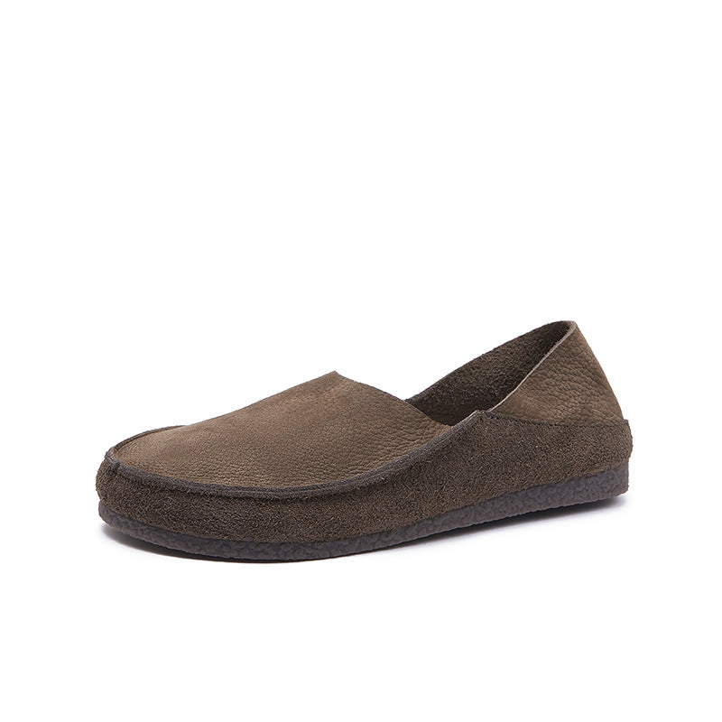 Women's Bottom Retro Round Head Thick Cowhide Casual Shoes