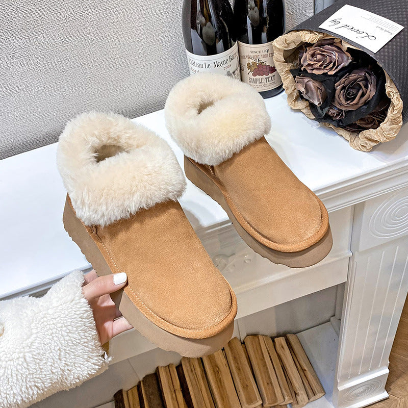 Lining Sheepskin Fur Integrated Thick Bottom Snow Boots