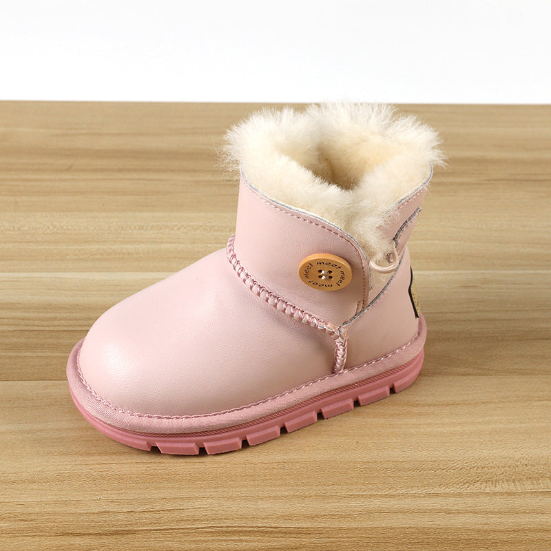 Children's Sheepskin Fur Boys Genuine Plus Veet Kid's Snow Boots