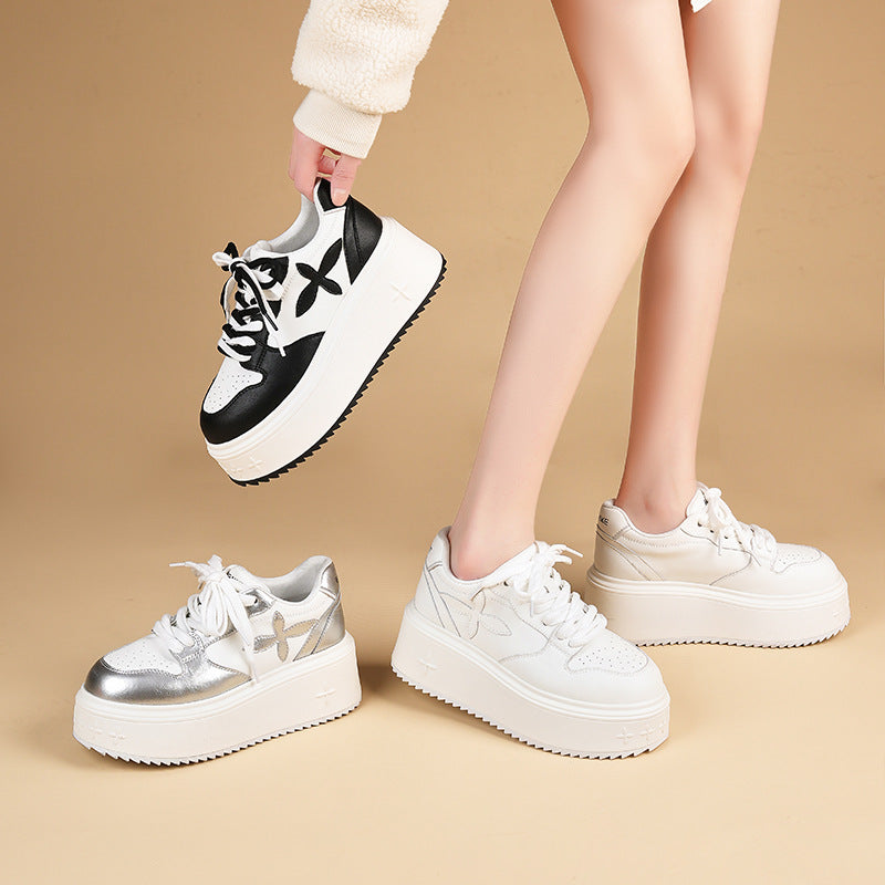 Women's White Spring Cruciate Flower Sports Hight Sneakers