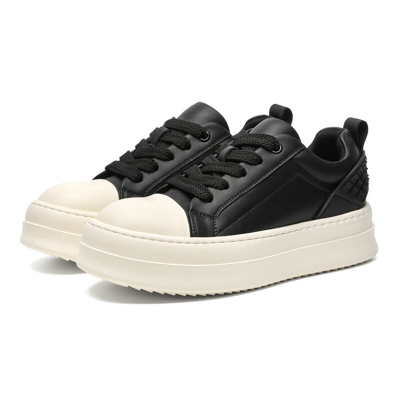 Men's Warped Head Genuine Platform White Height Increasing Low Sneakers