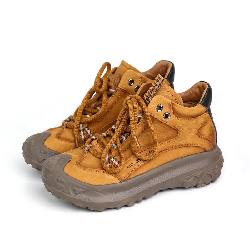 Women's Cowhide Platform Closed Toe Hiking Genuine Sports Casual Shoes