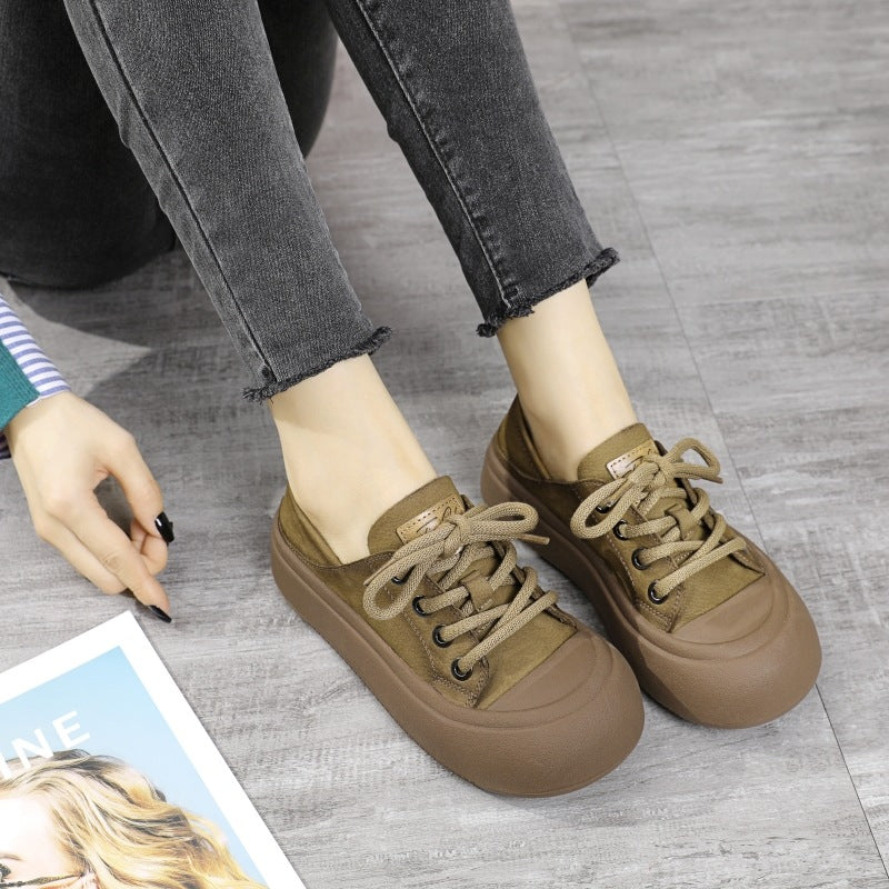 Spring Big Head First Layer Cowhide Casual Shoes