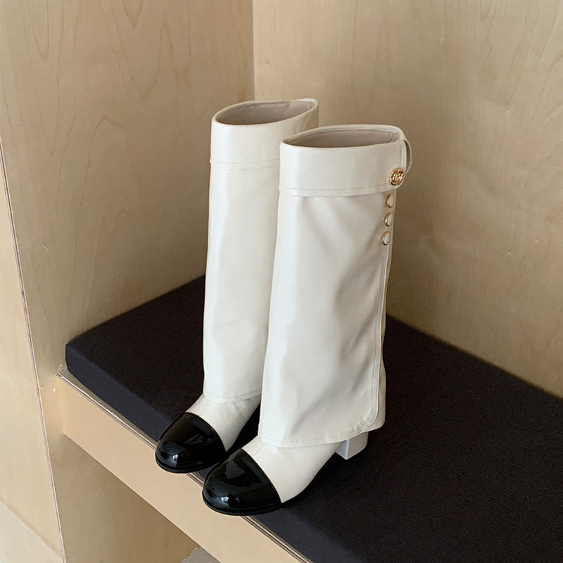 Sheepskin Version Camellia Genuine Chunky Knight Long Female Classic Style Women's Leather Boots