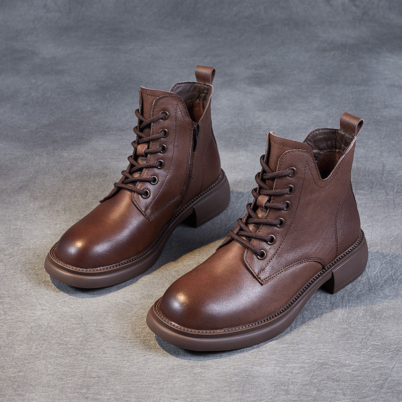 Women's Layer Cowhide V Cut Short Tube Boots