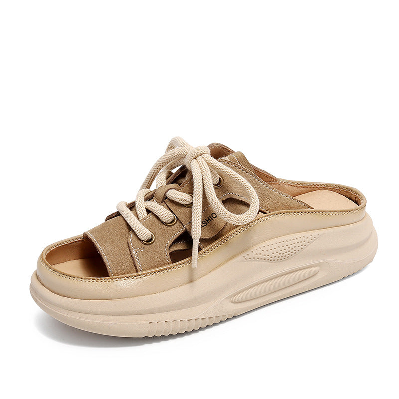 Women's Summer Retro First Layer Cowhide Leisure Slippers