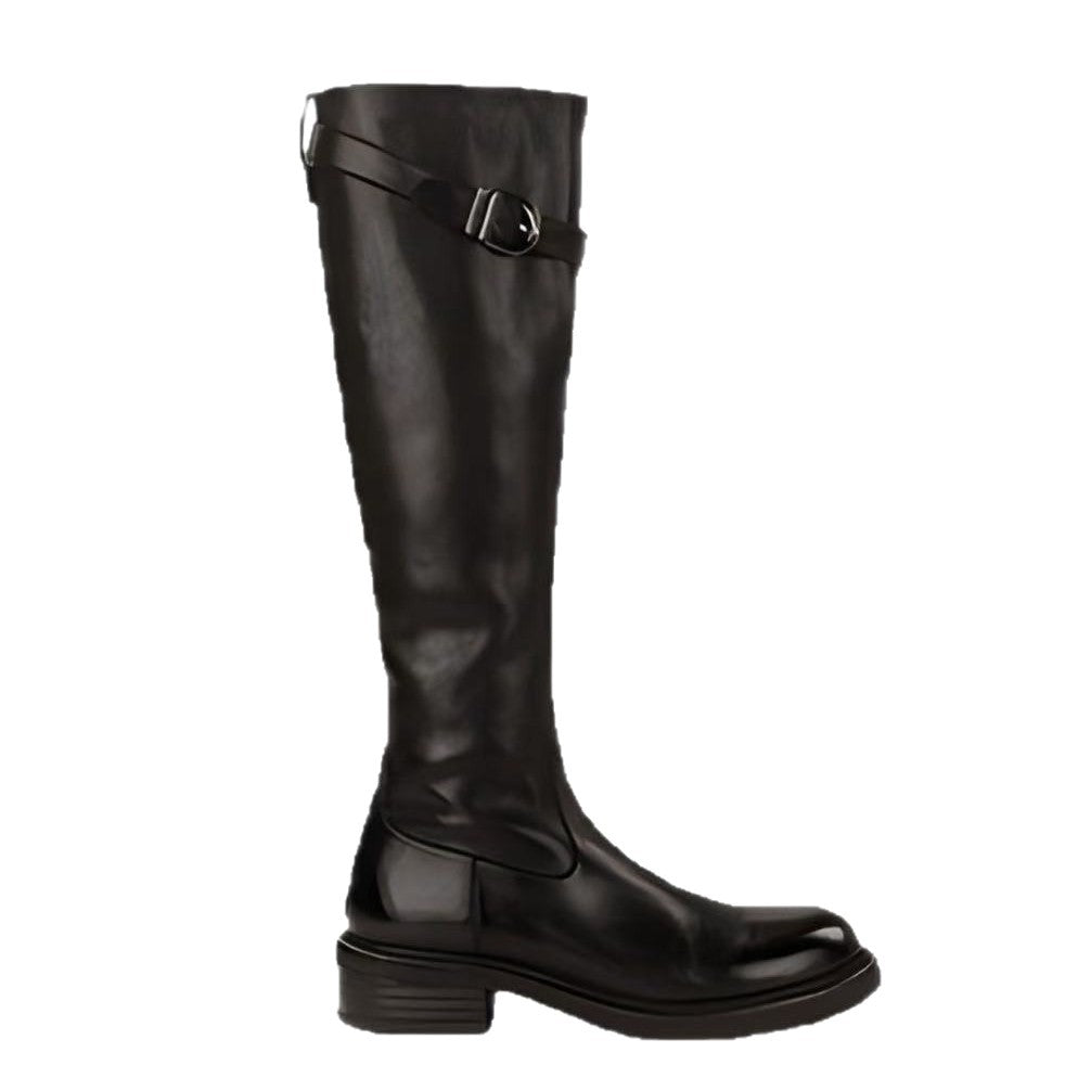 Women's Washed Soft Retro Chunky Thick Bottom Knight Slimming Brown Tube Boots