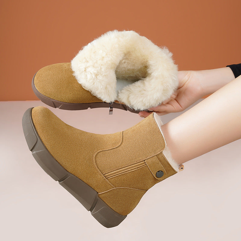 Women's Wool Northeast Fur Soft Veet Cotton Plus Snow Boots