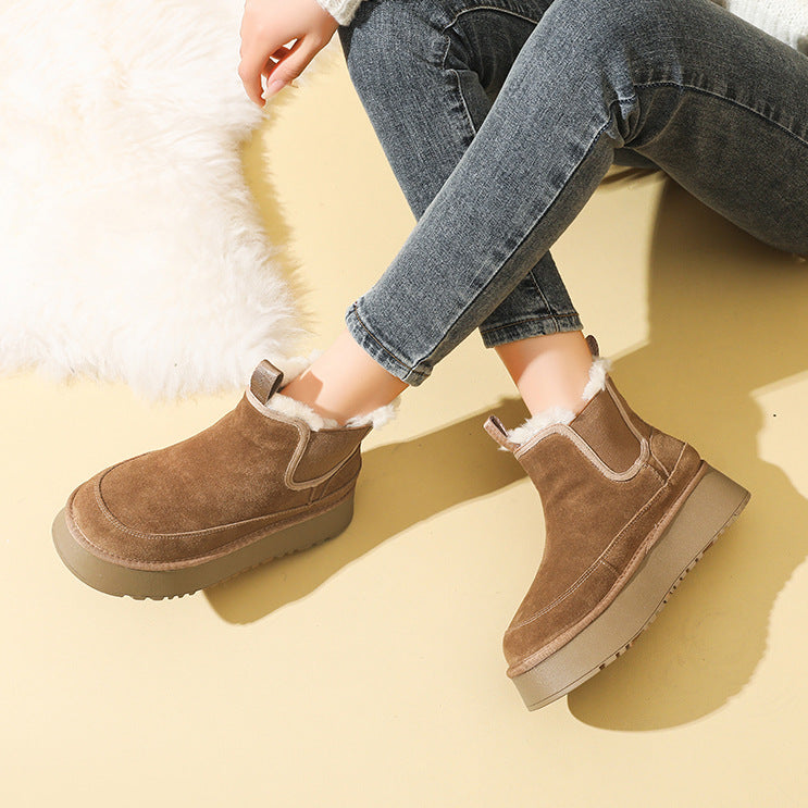 Real Fur Winter Thick Veet Fashionable Warm Short Snow Boots