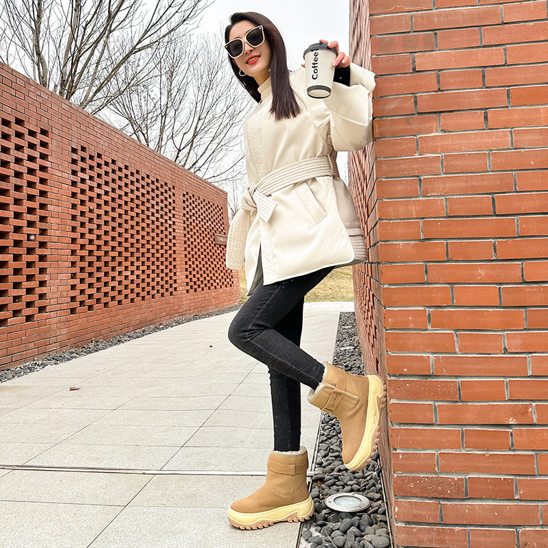 Women's Fur Integrated Fleece-lined Thickened Short Cotton Boots