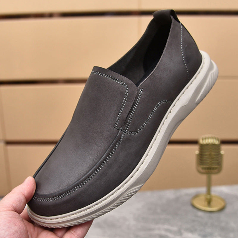 Men's Single Layer Genuine Business First Cowhide Slip-on Flat Breathable Leather Shoes