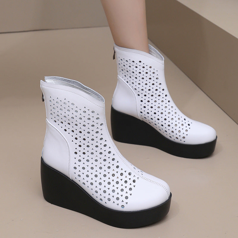 Women's Ethnic Style First Layer Cowhide Back Zip Platform Women's Shoes