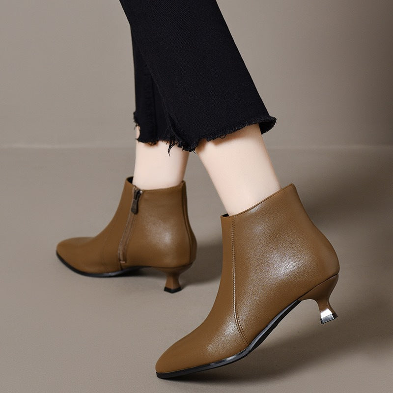 Women's Stiletto High Short Winter Fashion Plush Women's Leather Boots