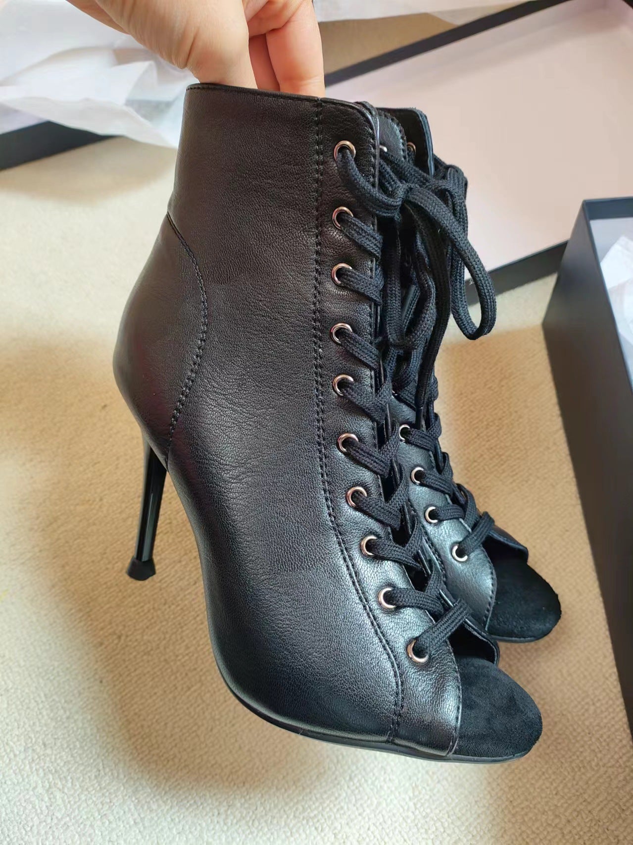 Women's Peep Toe Summer Stiletto Hollow Booties Jazz Dance High Heeled Sandals