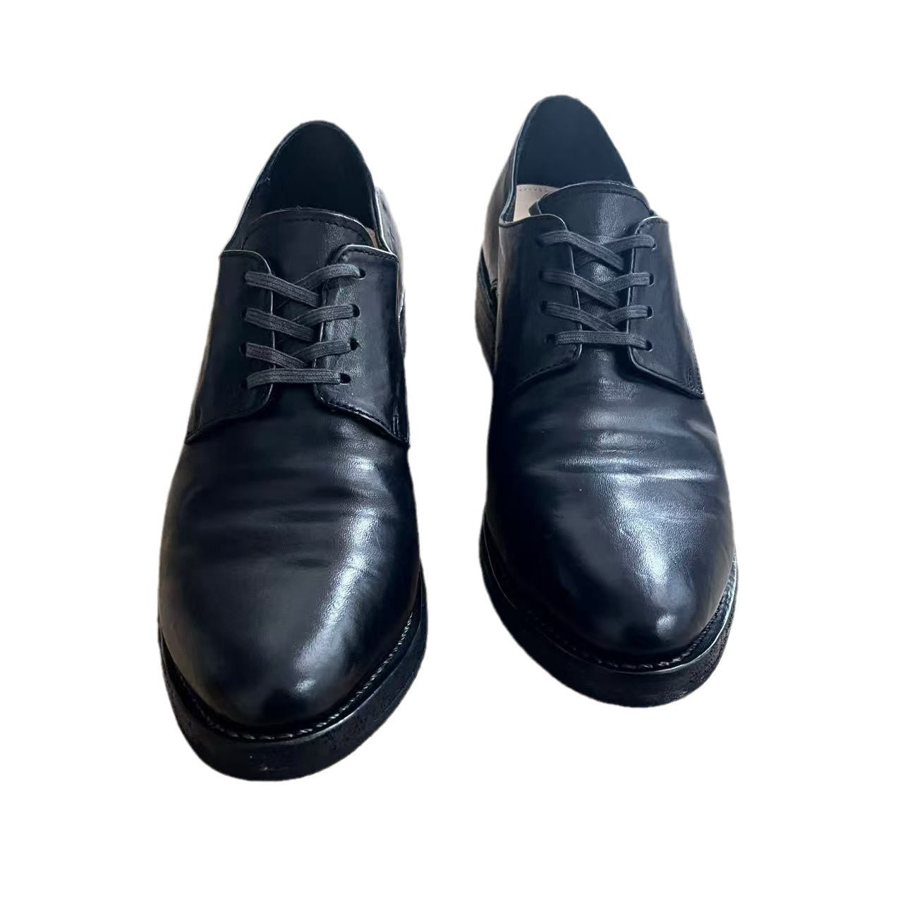 Men's Horse Niche Ruffle Pointed Washed Derby Leather Shoes