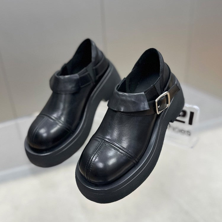 Women's Soft Round Head Thick Bottom Super Popular Leather Shoes