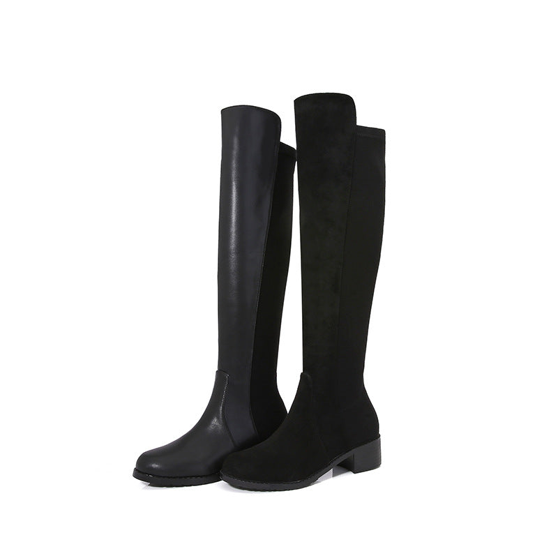 Painted Long Female Mid Stretch Skinny Women's Leather Boots