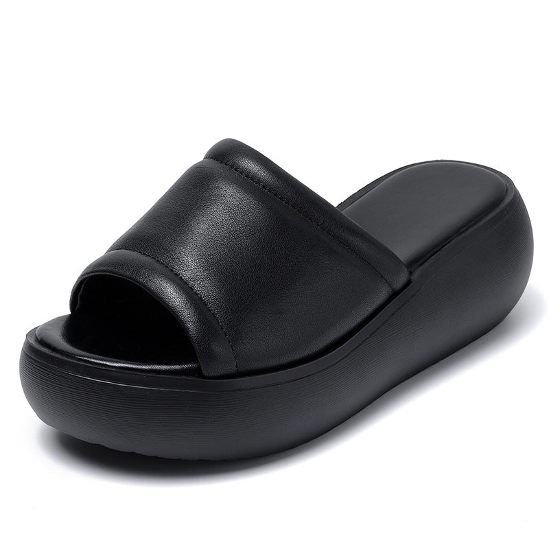 Women's First Layer Cowhide Open Toe Outer Wear Slippers