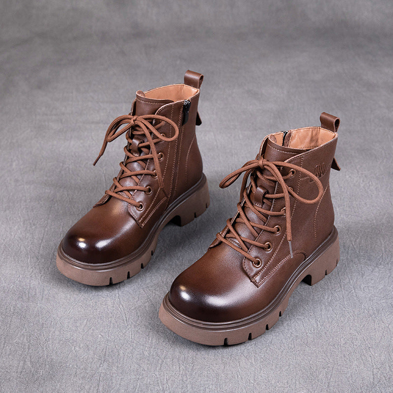 Women's First Layer Cowhide Martin Retro Lace Boots