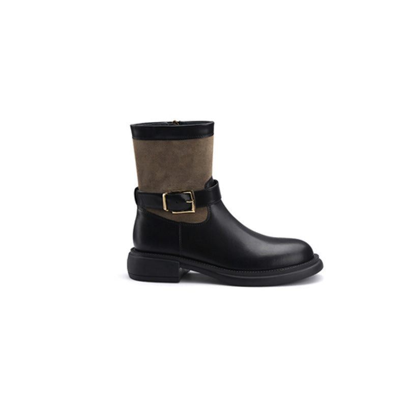 Avenue Round Toe Gold Buckle Side Boots