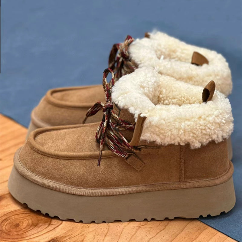 Women's Fur Integrated Platform Winter Short Height Increasing Snow Boots