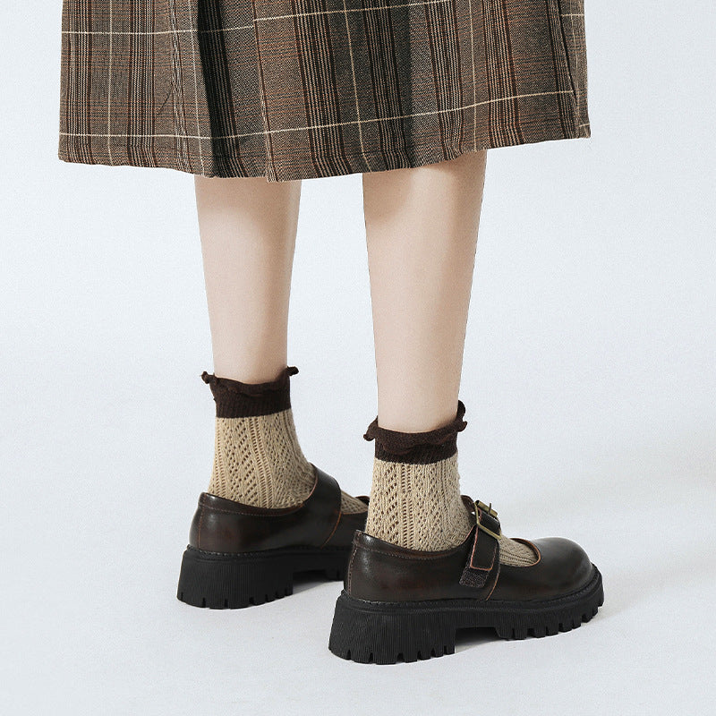 Women's College Style Uniform Pumps Thick Bottom Leather Shoes