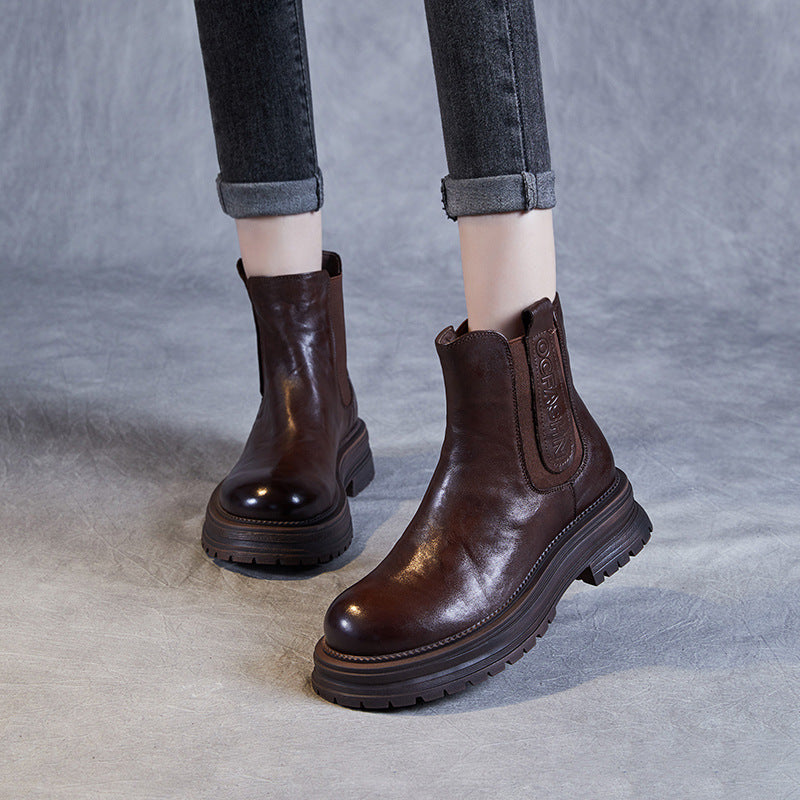 Women's Thick-soled Chelsea Smoke Pipe Single-layer Martin Boots