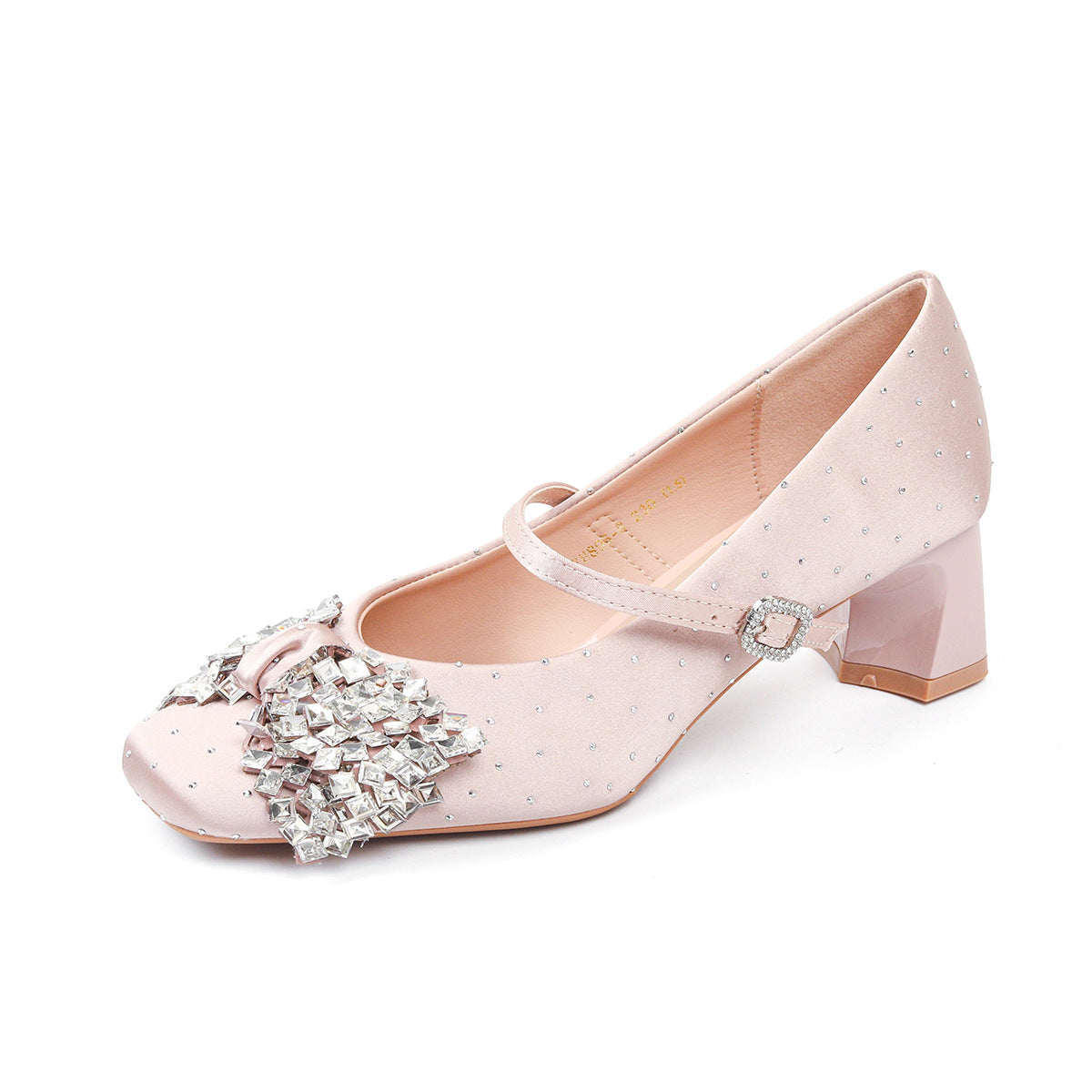 Women's French Rhinestone Bow Square Head Chunky Mary Jane Classic Style Women's Fashion Shoes