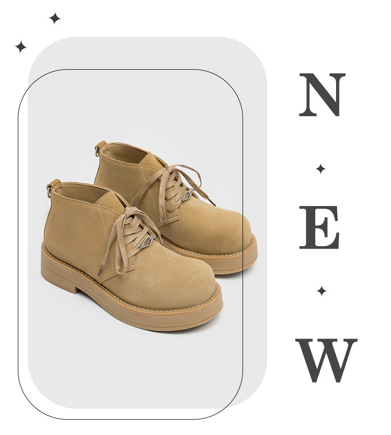 Men's Big Head Round Toe Increased Worker Preppy Leather Shoes