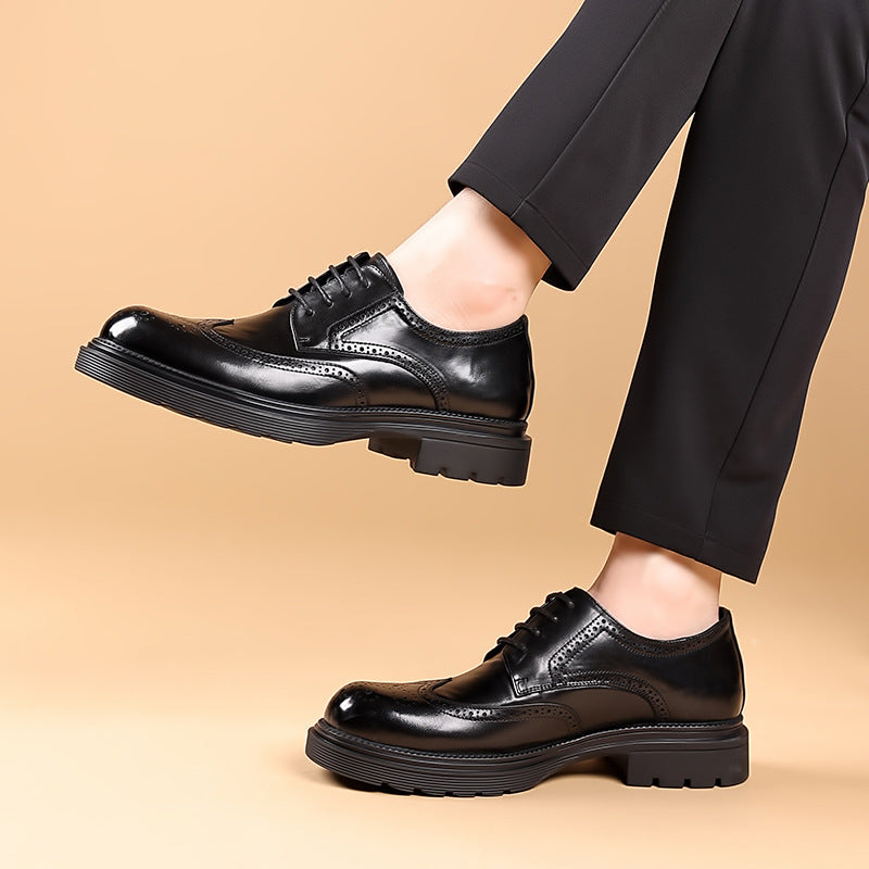 Men's Business Formal Brogue Wedding Korean British Leather Shoes