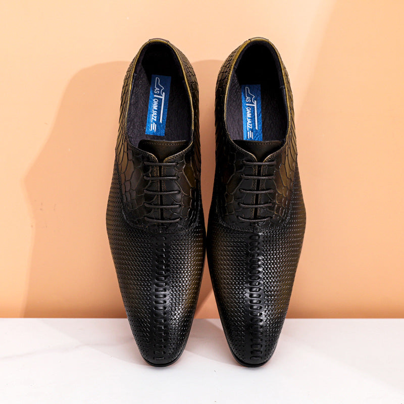 Men's Big Promotion Business Embossed Snake Pattern Handmade Leather Shoes