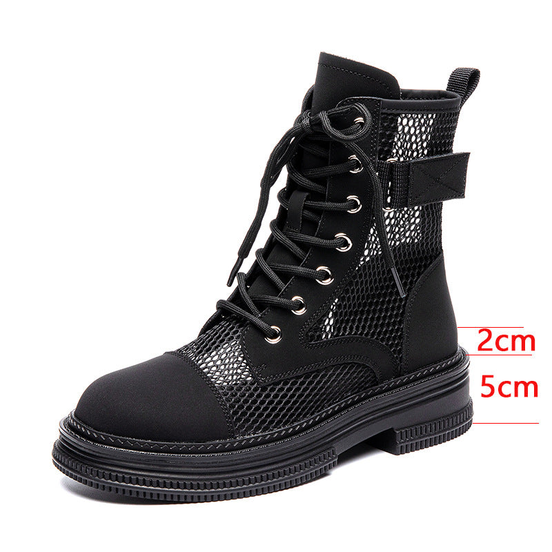 Women's Summer Martin Breathable Thin Thick Bottom Hollow Booties Mesh Women's Leather Boots