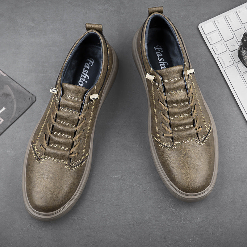 Men's Round Head Leisure Fashionable Cowhide Comfortable Sneakers