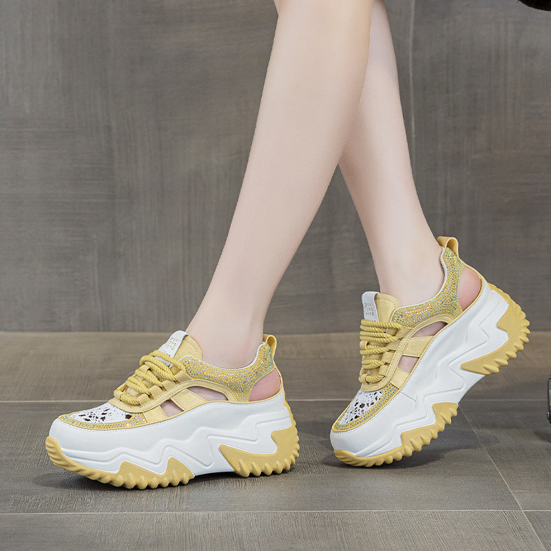 Women's Increasing Insole Dad Spring Versatile Korean Style Thick Bottom Hollow Women's Casual Shoes