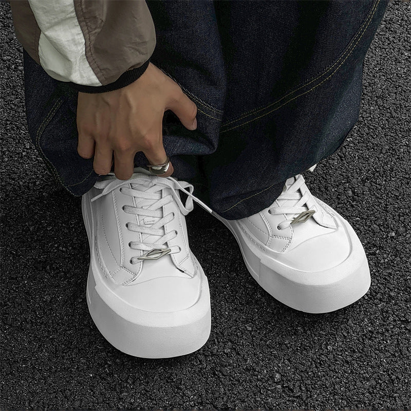 Men's Derby Niche Platform Height Increasing Commuter White Black Round Toe Sneakers